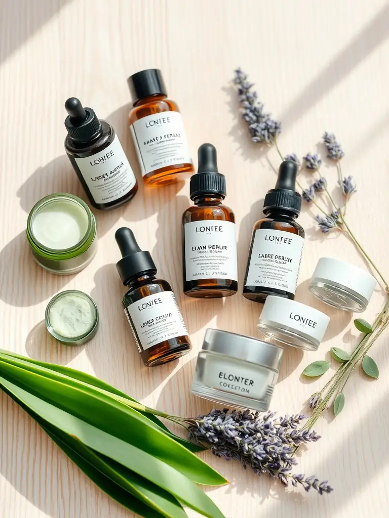 A collection of advanced skincare products displayed on a clean, minimalist background.