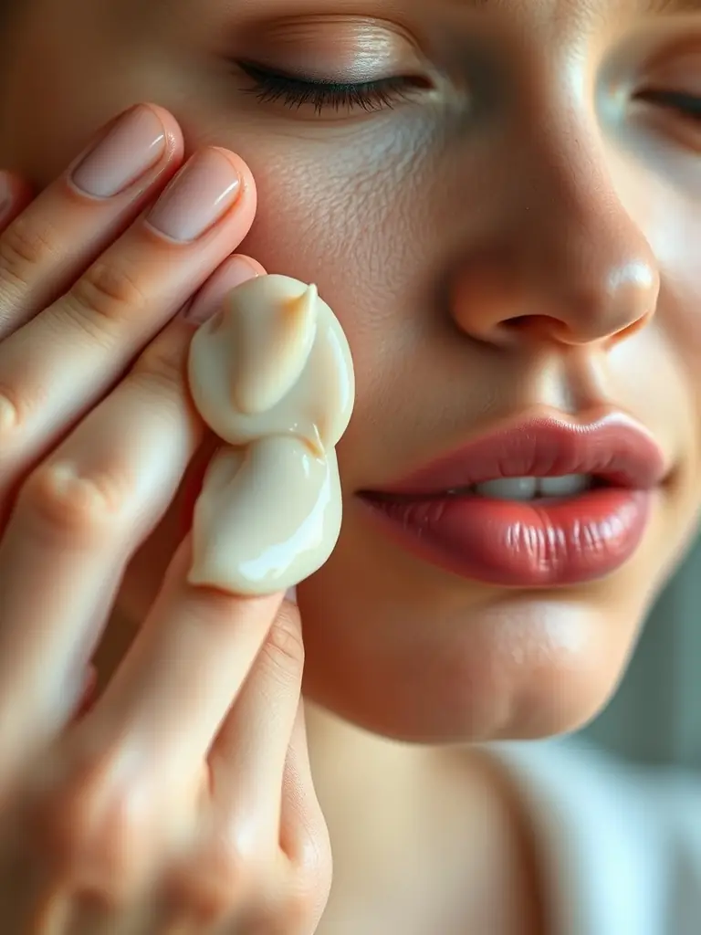 Close-up of a cosmetic product being applied to a model's skin.