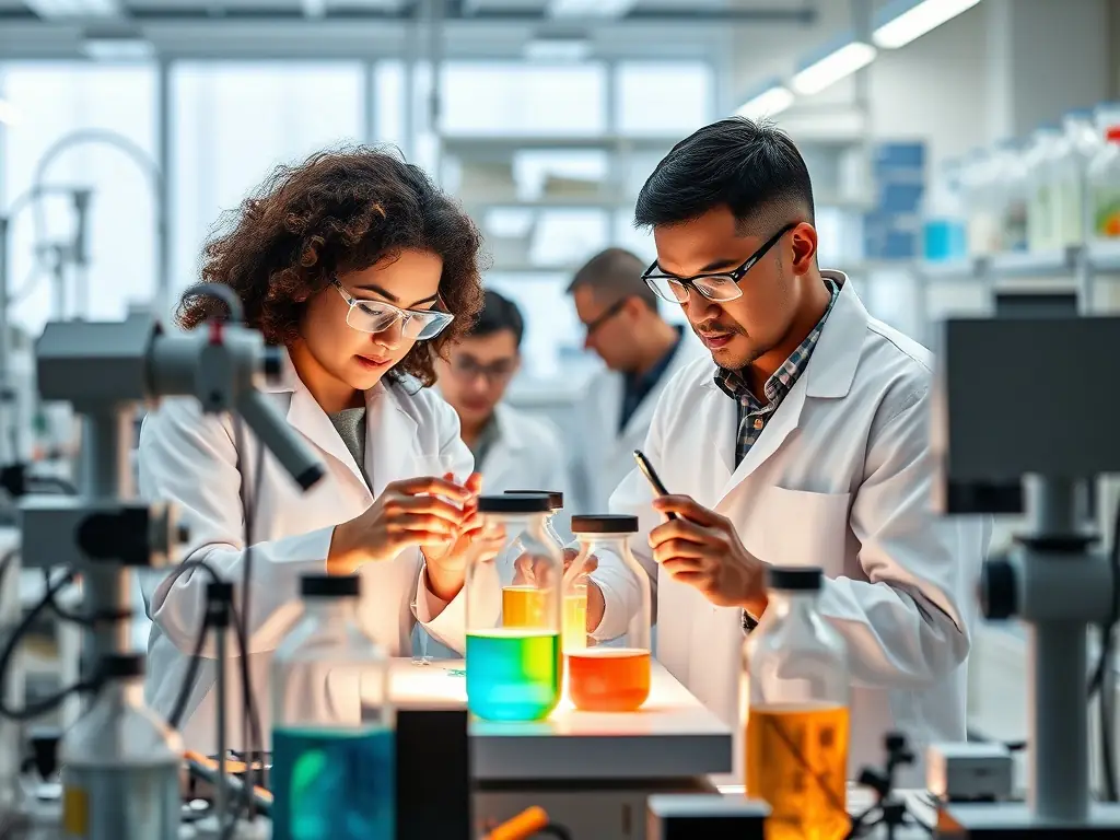 A team of scientists working in a modern laboratory.