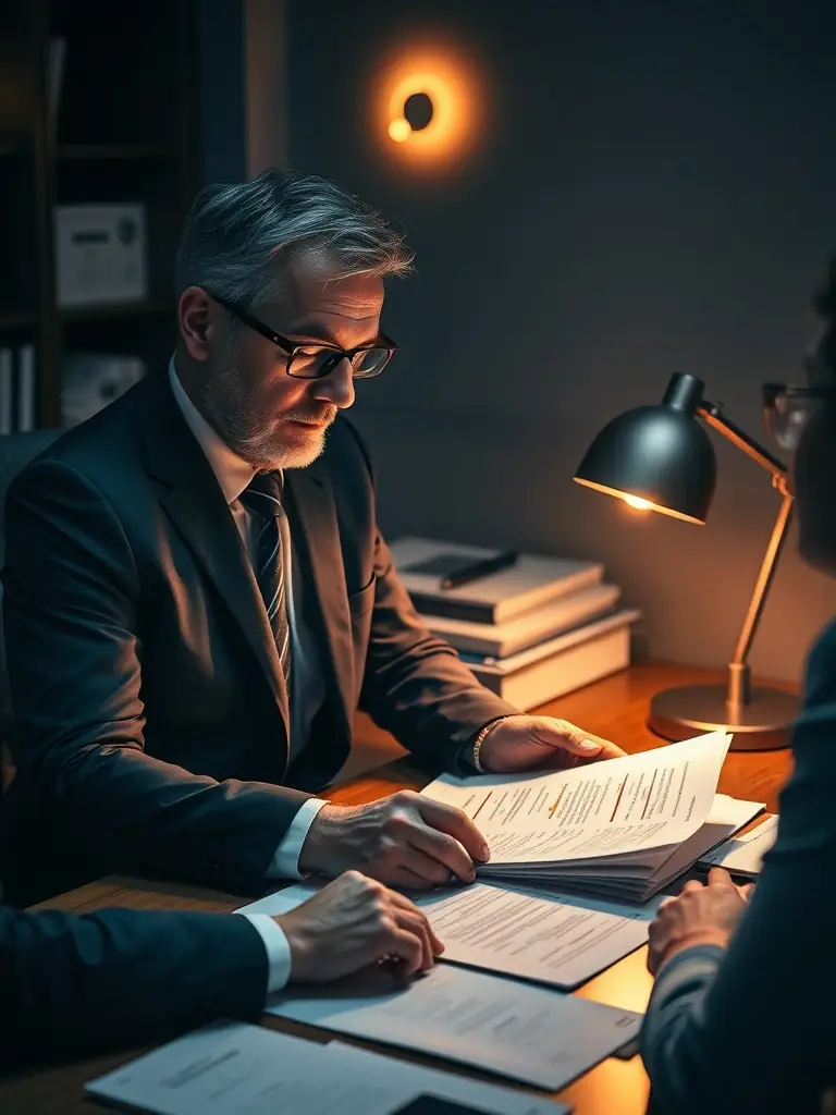 A professional consultant reviewing regulatory documents with a client.
