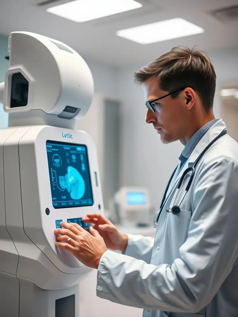 A healthcare professional using a high-tech medical device.